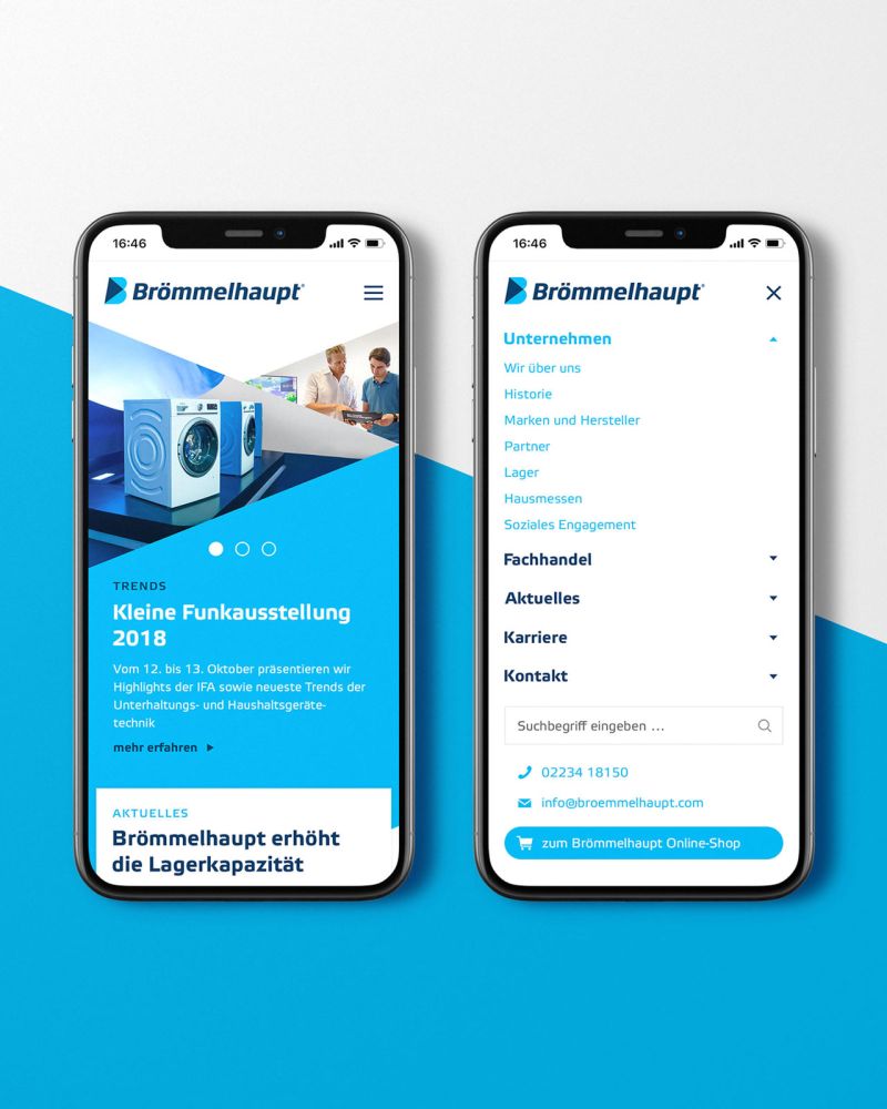 Brömmelhaupt Logo und Webseite als Mockup auf einem Smartphone Brömmelhaupt Logo und Webseite als Mockup auf einem Smartphone