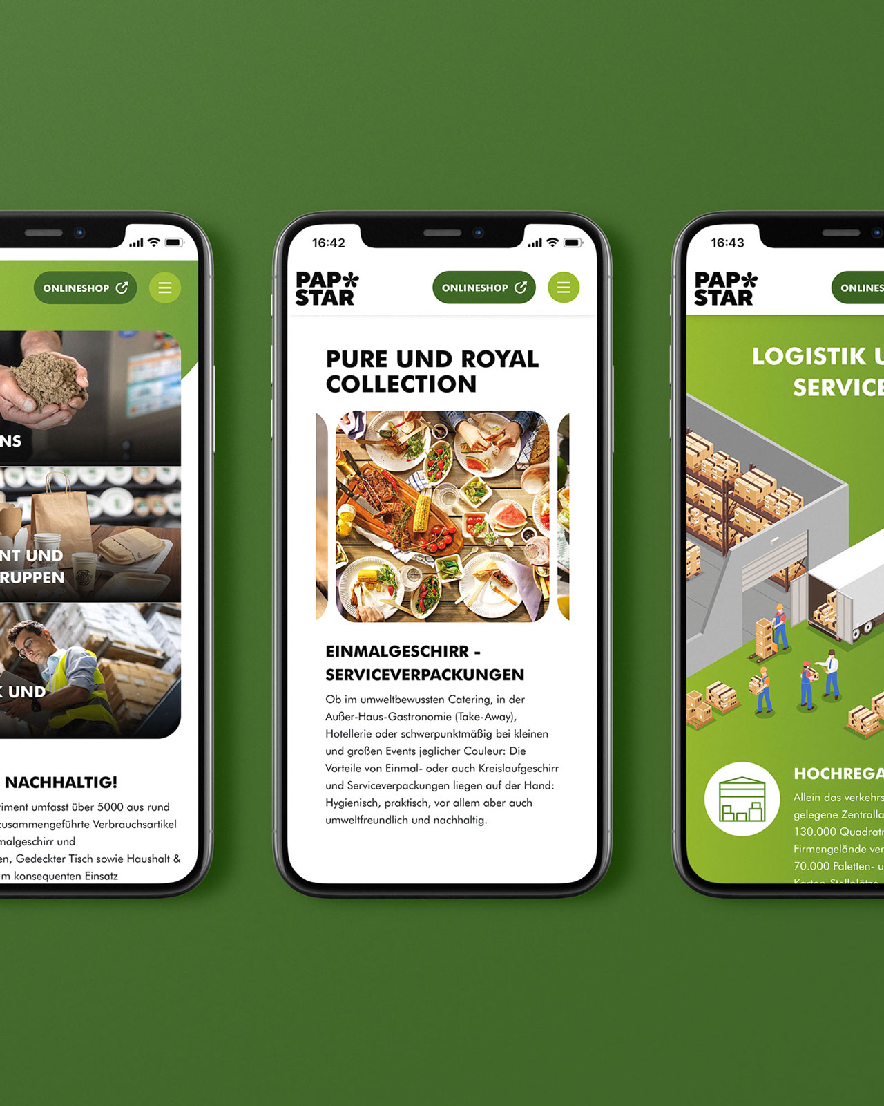 Papstar Webseite auf Smartphone, drei unterschiedliche Ansichten Papstar Webseite auf Smartphone, drei unterschiedliche Ansichten